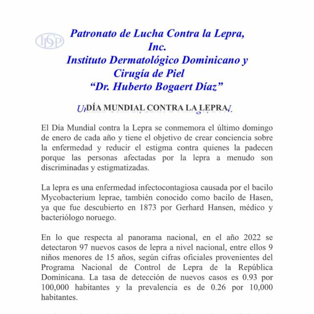 Sobre el Día Mundial De La Lucha contra la Lepra en República Dominicana.