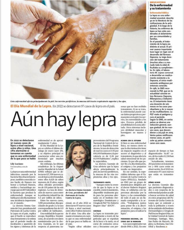 Gracias al @periodicohoyrd por la publicación en conmemoración del Día Mundial Contra la Lepra 

#diamundialcontralalepra #lepra #prevencion